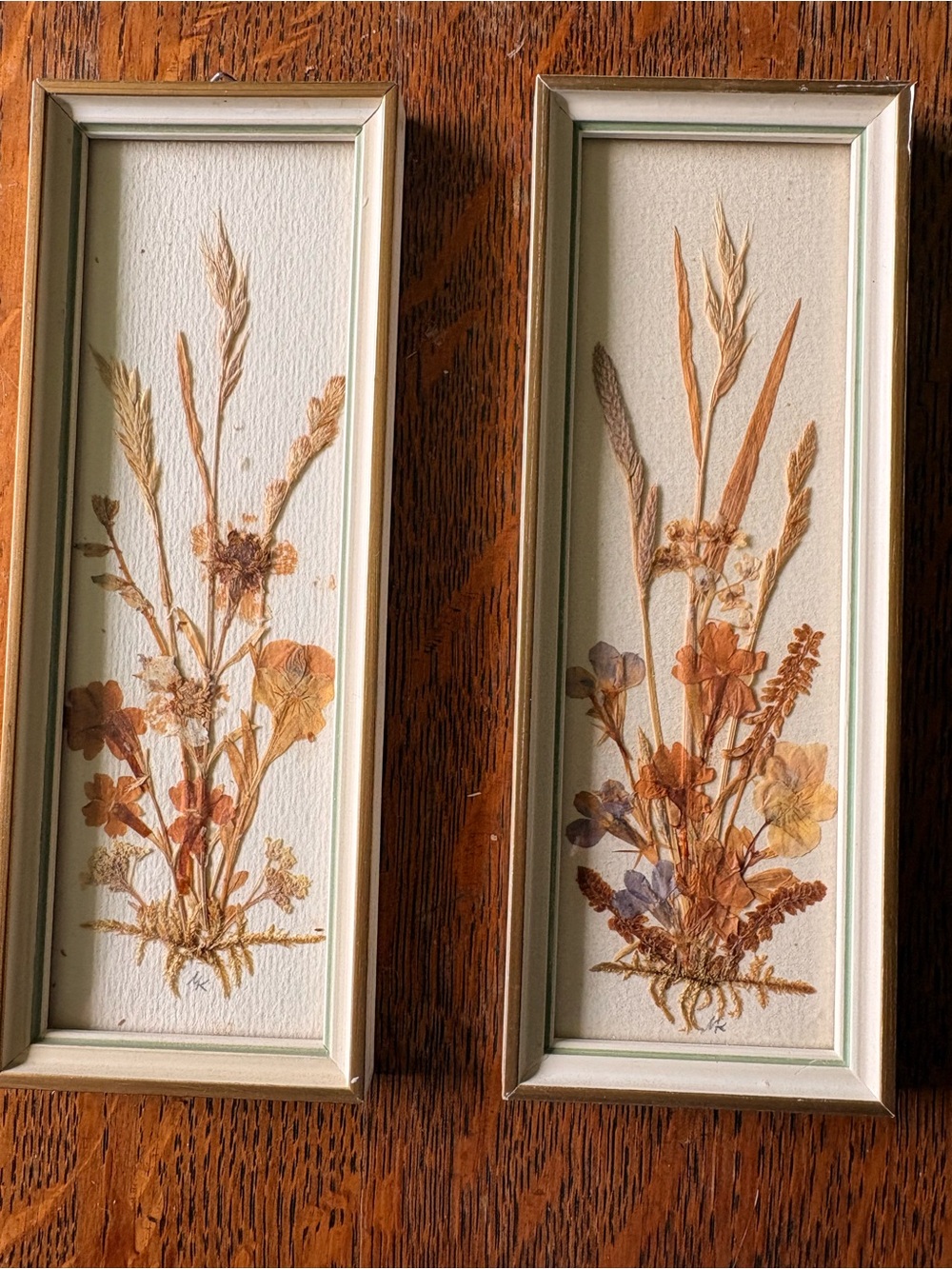 Vintage Framed Dried Floral Wall Art Pair - Neutral Brown and Cream